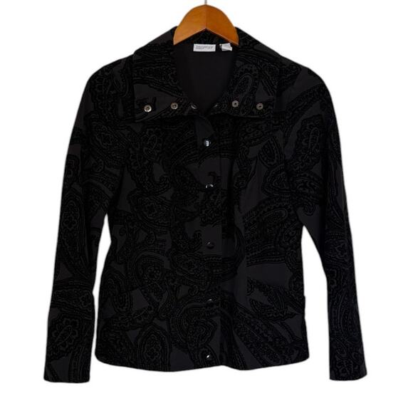 Zenergy by Chico's‎ Jacket Women 0 Small Black Velour Paisley Western Prairie - Picture 1 of 6